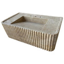Walnut Travertine Rectangular Wall-mount Bathroom Sink Fluted (W)16" (L)32" (H)10" angle view