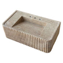 Walnut Travertine Rectangular Wall-mount Bathroom Sink Fluted (W)16" (L)32" (H)10" top angle view