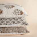 Calla Floral Block Printed Pillow Cover | Light Brown, Blue, Sage Green