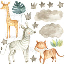 Animated Safari Animals, Jungle Creatures - Fabric Nursery Wall Art Decals