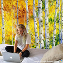 Watercolor birch forest starry sky wall tapestry bedroom art