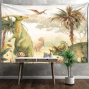 Watercolor green and pink dinosaur tapestry wall hanging for boy room