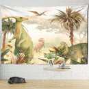 Watercolor green and pink dinosaur tapestry wall hanging for boy room