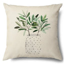 Watercolor green leaves decorative pillow case set living room cotton