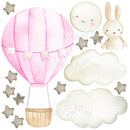 Baby animal inside Hot Air Balloon - Fabric Nursery Wall Art Decals