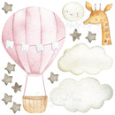 Baby animal inside Hot Air Balloon - Fabric Nursery Wall Art Decals