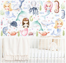 Baby mermaids and Sealife decals - Fabric Nursery Wall Art Decals