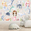 Baby mermaids and Sealife decals - Fabric Nursery Wall Art Decals