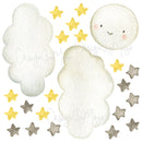 Watercolor Decals Sun & Clouds - Fabric Nursery Wall Art