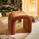 Waterfall Stool in Burnt Orange Velvet (W)19.5" (L)19" (H)16" room scene next too stack of books and armchair