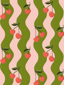 Wavy Cherry Wallpaper, pink and green