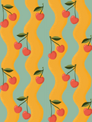 Wavy Cherry Wallpaper, yellow and teal