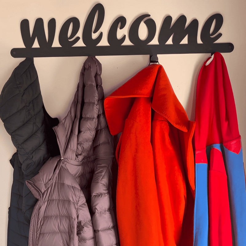 Welcome Written Metal Coat Rack