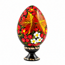 Berries & Golden Leaf Motif Ukrainian Folk Art Wooden Easter Egg
