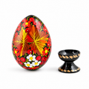Berries & Golden Leaf Motif Ukrainian Folk Art Wooden Easter Egg