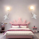 Whimsical blue pink & white bear wall lamp for kids bedroom