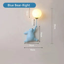 Whimsical blue pink & white bear wall lamp for kids bedroom