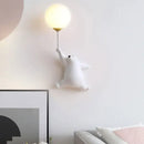 Whimsical blue pink & white bear wall lamp for kids bedroom
