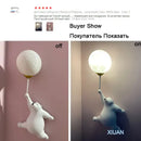 Whimsical blue pink & white bear wall lamp for kids bedroom