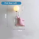 Whimsical blue pink & white bear wall lamp for kids bedroom