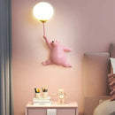 Whimsical blue pink & white bear wall lamp for kids bedroom