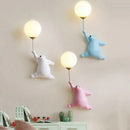 Whimsical blue pink & white bear wall lamp for kids bedroom