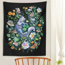 Whimsical fox botanical floral garden tapestry bedroom wall decor