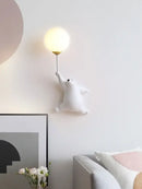 Whimsical pink blue and white bear kids wall lamp set for bedroom