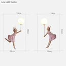Whimsical pink polka dot fairy girl wall lamp for bedroom