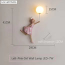 Whimsical pink polka dot fairy girl wall lamp for bedroom