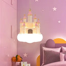 Whimsical pink & white castle kids chandelier led bedroom light