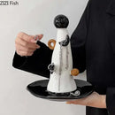 Whimsical white and brown ceramic jewelry display stand bedroom decor