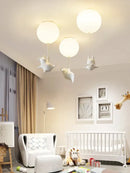 Whimsical white balloon flying pig resin led ceiling light bedroom