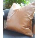 Brown Genuine Leather Pillow with Triangle Stitch Pattern