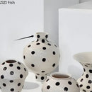 DecorBites™ Black Polka Dot Ceramic Vase for Table Flower Arrangement and Room Decor