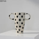 DecorBites™ Black Polka Dot Ceramic Vase for Table Flower Arrangement and Room Decor