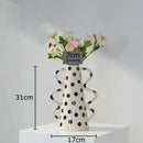 DecorBites™ Black Polka Dot Ceramic Vase for Table Flower Arrangement and Room Decor