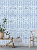 White and Blue Watercolor Herringbone Wallpaper