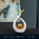 White and gold ceramic abstract figurine set for living room decor