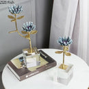 White and gold crystal flower branch desk ornament for living room