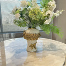White and gold leaves ceramic flower vase living room decor