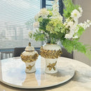 White and gold leaves ceramic flower vase living room decor