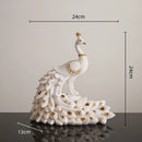 White and gold peacock sculpture living room home decor ornament