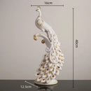 White and gold peacock sculpture living room home decor ornament