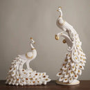 White and gold peacock sculpture living room home decor ornament