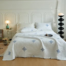 White and gray blue cotton quilted embroidered bedspread set bedroom