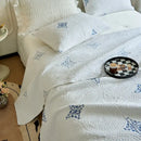 White and gray blue cotton quilted embroidered bedspread set bedroom