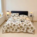 White and green cartoon printed faux rabbit plush blanket bedroom