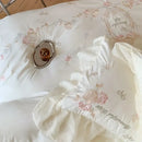 White and pink 4pcs flowers embroidery bedding set bedroom ruffles