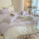 White and pink 4pcs flowers embroidery bedding set bedroom ruffles